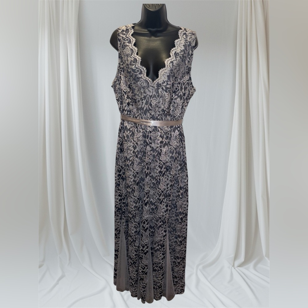 CANDALITE Formal Mermaid Lace & Sequined Gray and Blue Gown LIKE NEW - Picture 3 of 6